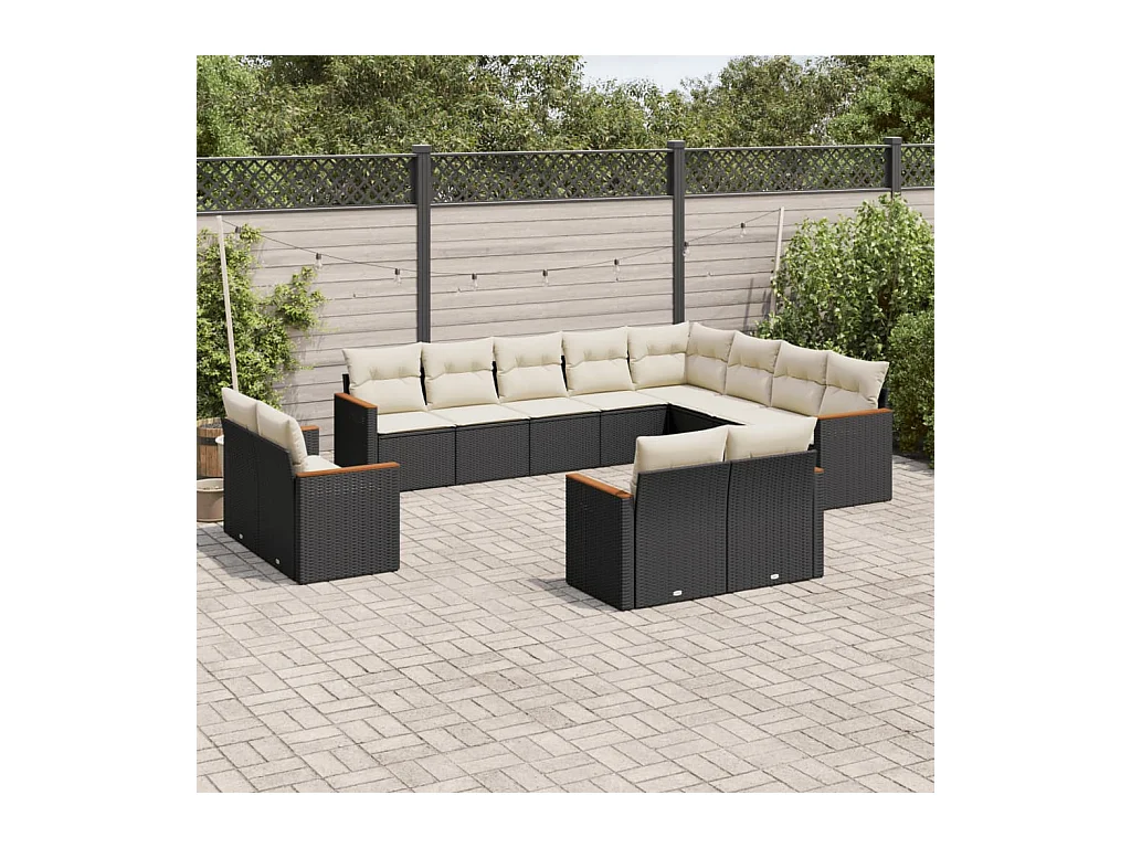 Salon de jardin 12 pcs avec coussins noir résine tressée