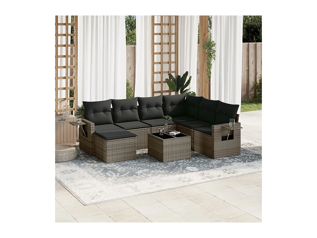 Salon de jardin 8 pcs avec coussins gris résine tressée