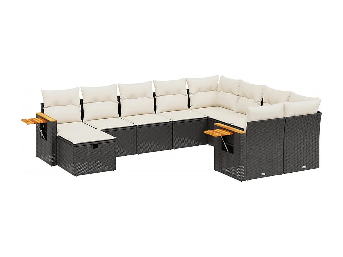 Salon de jardin 10 pcs avec coussins noir résine tressée