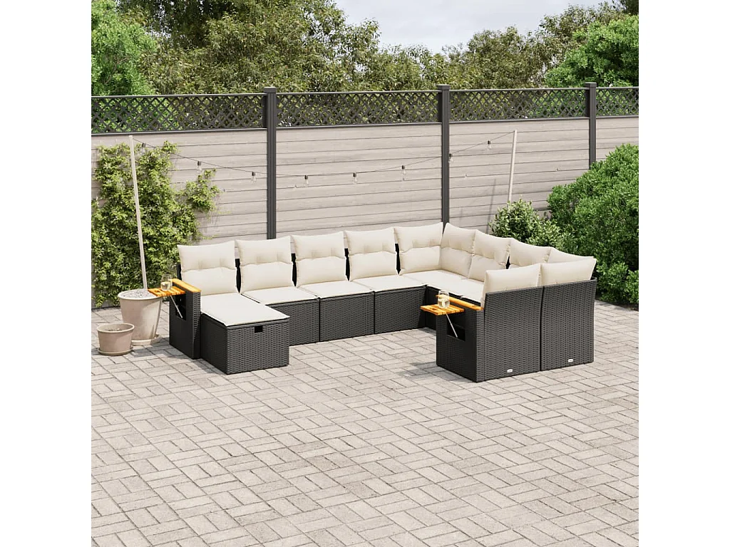 Salon de jardin 10 pcs avec coussins noir résine tressée