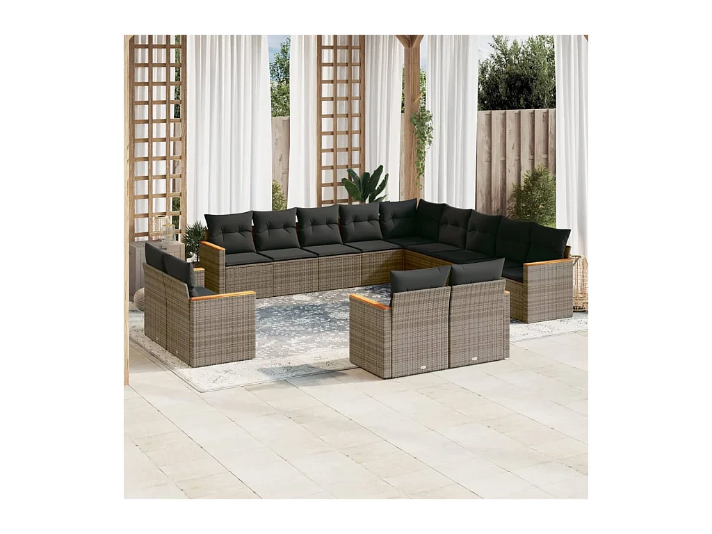Set Divani da Giardino 13 pz con Cuscini Grigio in Polyrattan