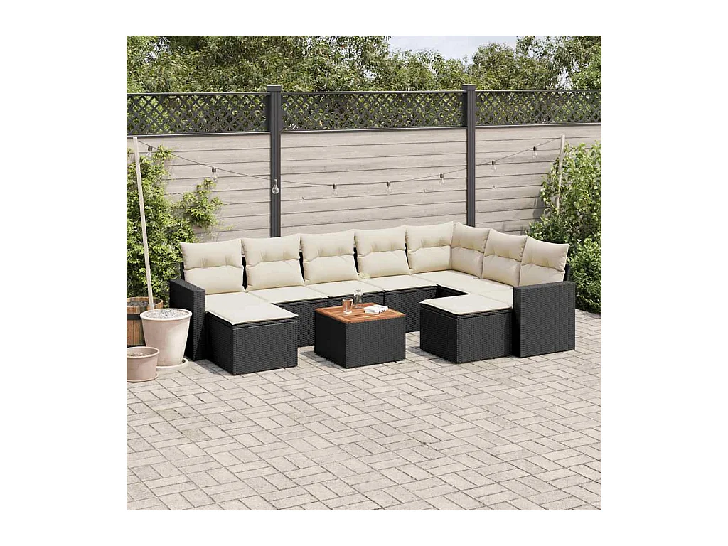10-tlg. Garten-Sofagarnitur mit Kissen Schwarz Poly Rattan