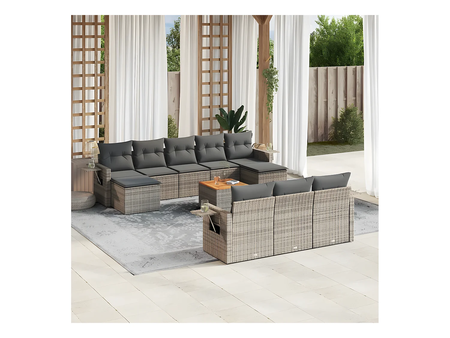 Set Divani da Giardino 11 pz con Cuscini in Polyrattan Grigio