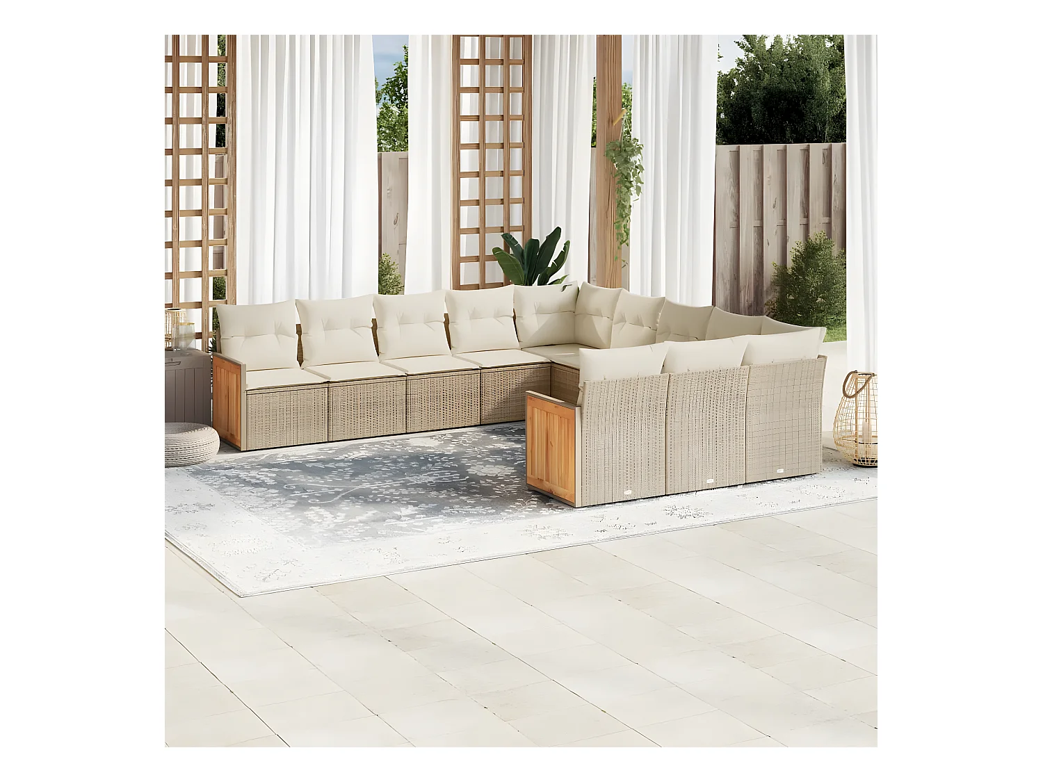 Salon de jardin 11 pcs avec coussins beige résine tressée