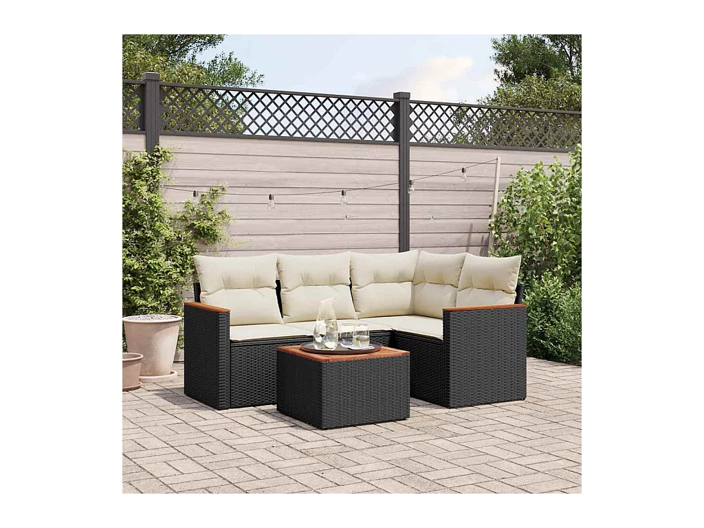 Set Divani da Giardino 5 pz con Cuscini in Polyrattan Nero