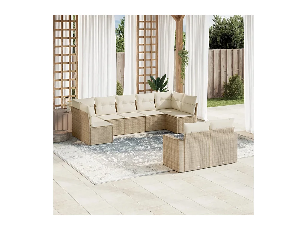 9-tlg. Garten-Sofagarnitur mit Kissen Beige Poly Rattan