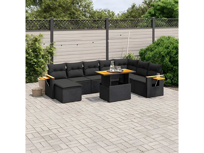 8-tlg. Garten-Sofagarnitur mit Kissen Schwarz Poly Rattan