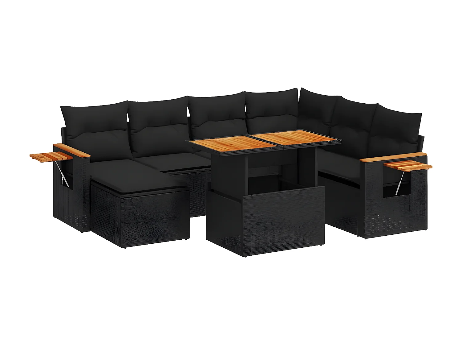 8-tlg. Garten-Sofagarnitur mit Kissen Schwarz Poly Rattan