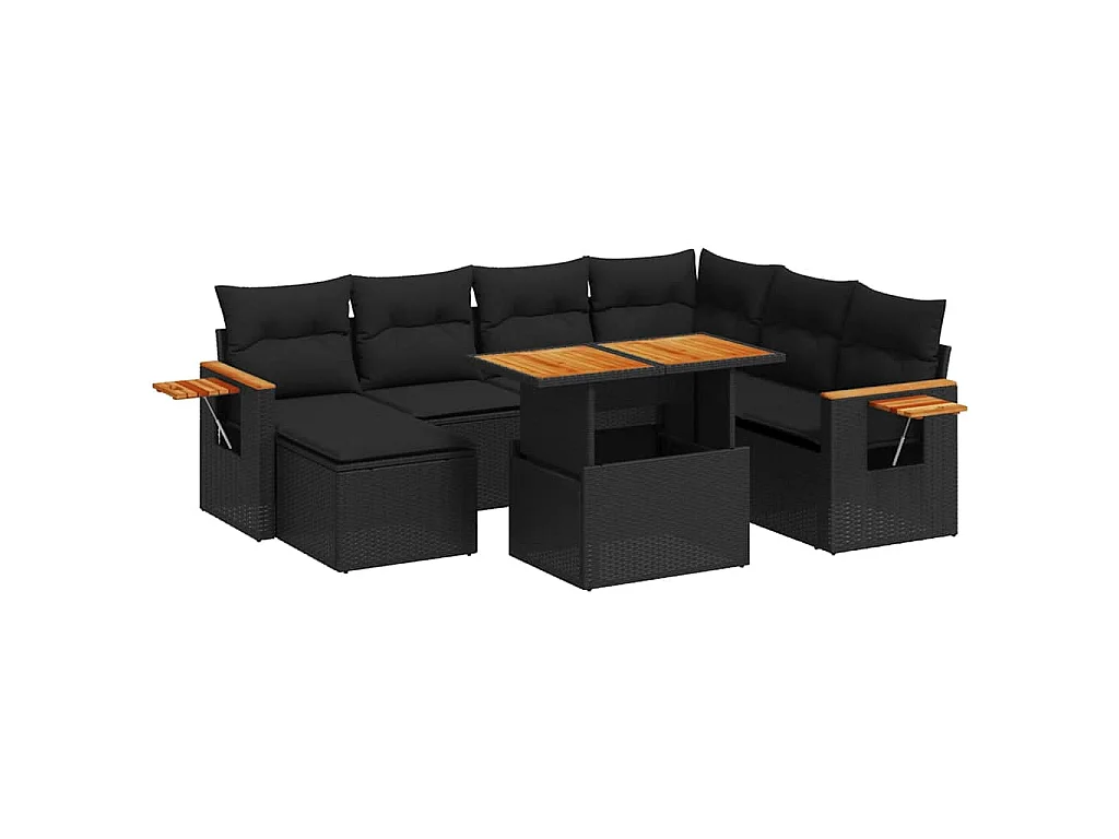 Set Divani da Giardino con Cuscini 8 pz Nero in Polyrattan