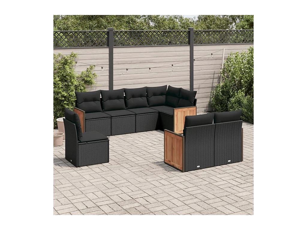 Set Divani da Giardino con Cuscini 8 pz Nero in Polyrattan
