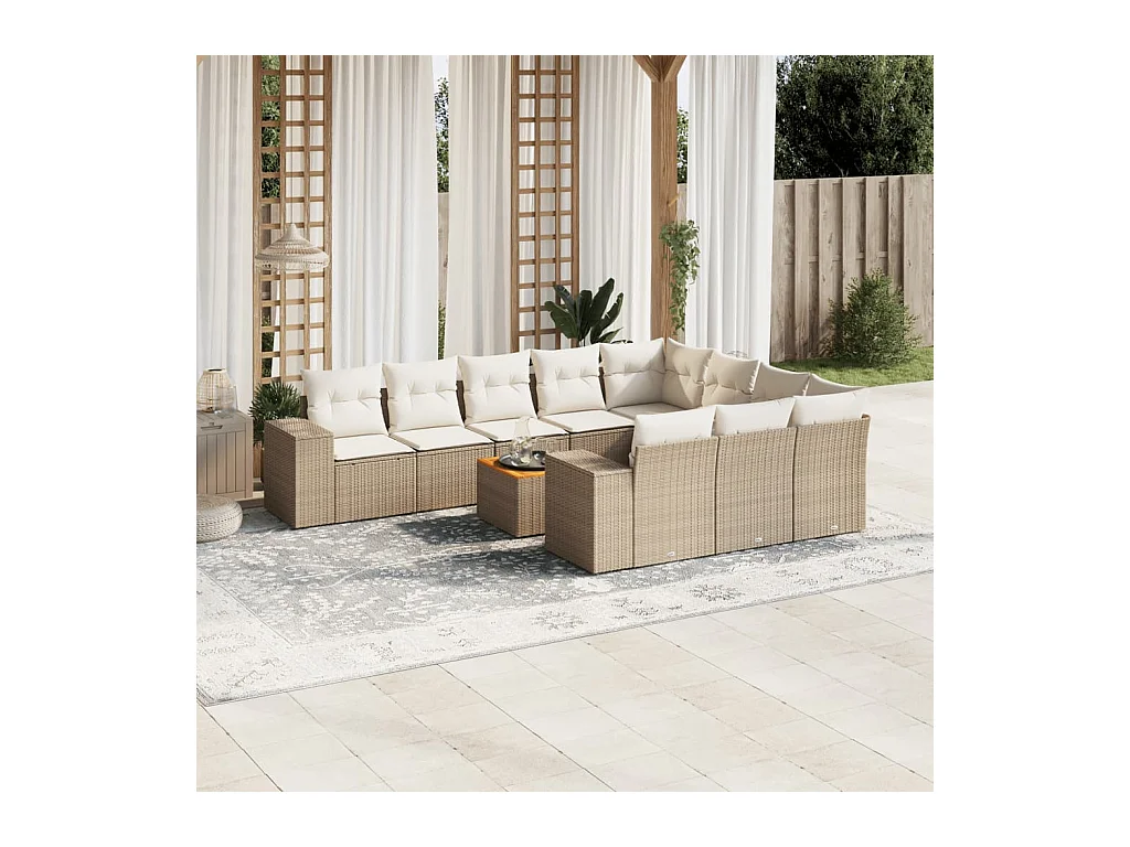 11-delige Tuinset met kussens poly rattan beige