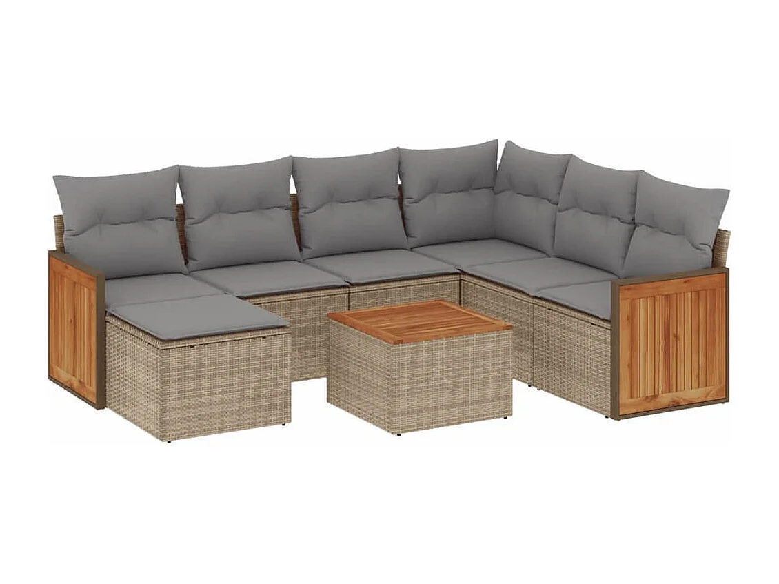 Set Divano da Giardino 8 pz con Cuscini Beige in Polyrattan