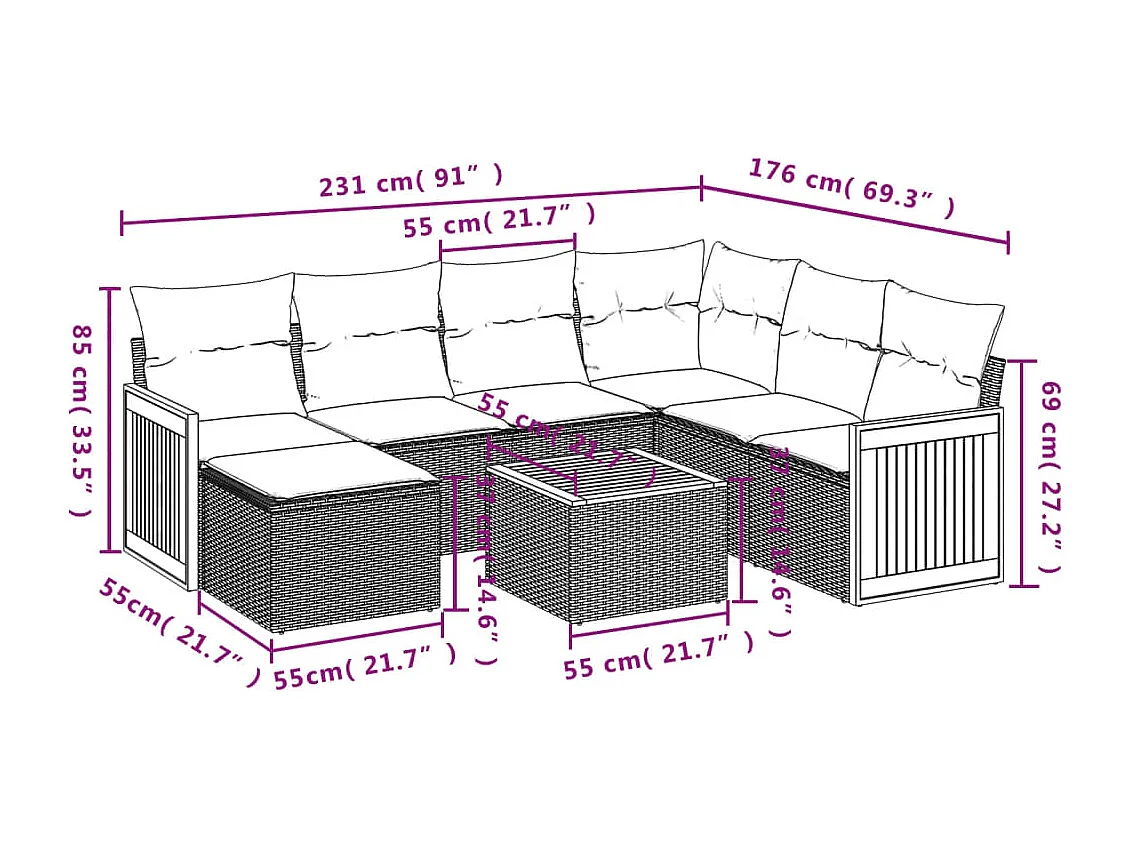 Set Divano da Giardino 8 pz con Cuscini Beige in Polyrattan