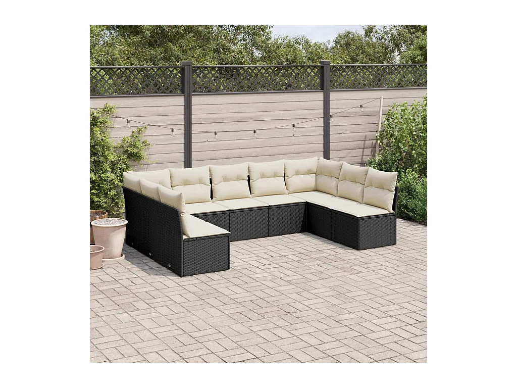 9-tlg. Garten-Sofagarnitur mit Kissen Schwarz Poly Rattan