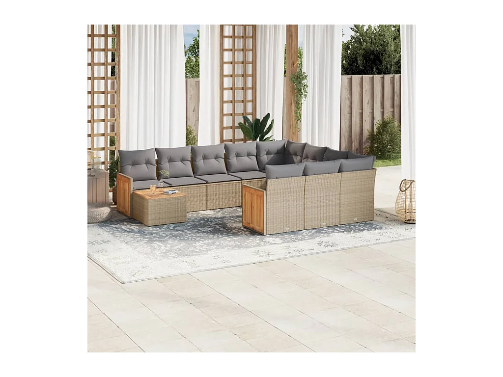 Salon de jardin 11 pcs avec coussins beige résine tressée