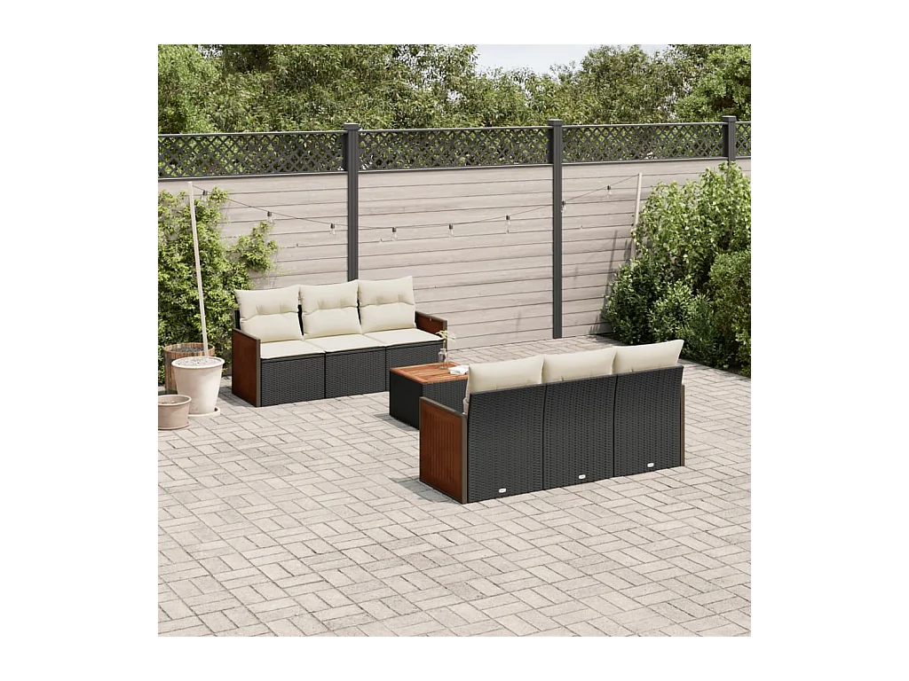 Set de comedor de jardín 7 pzas y cojines ratán sintético negro