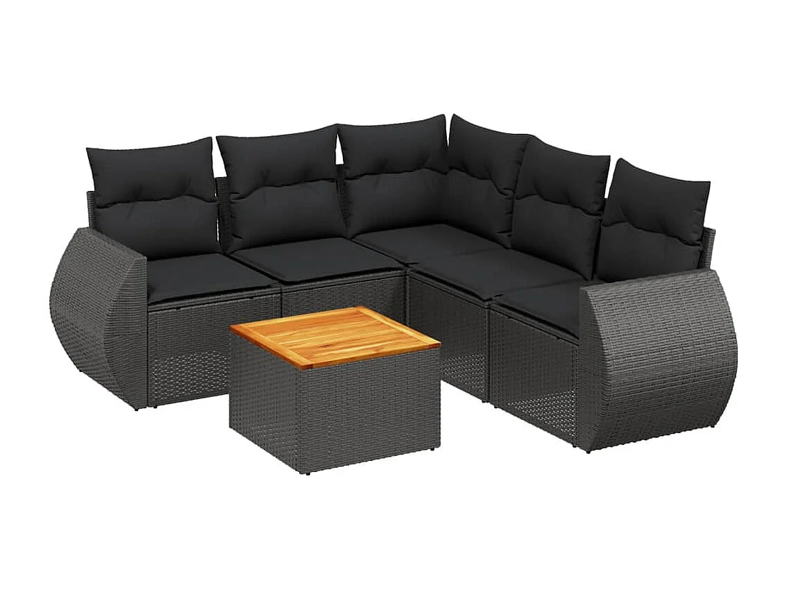 6-tlg. Garten-Sofagarnitur mit Kissen Schwarz Poly Rattan
