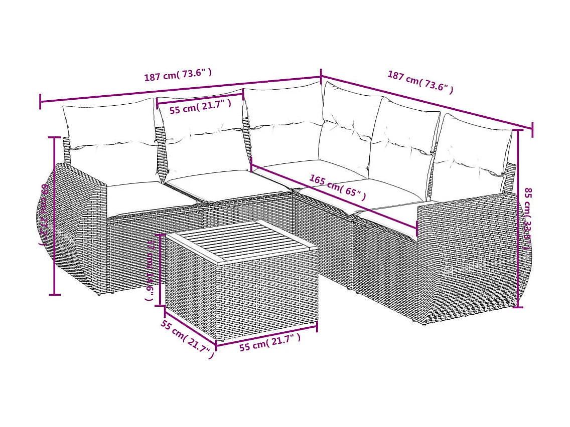6-tlg. Garten-Sofagarnitur mit Kissen Schwarz Poly Rattan