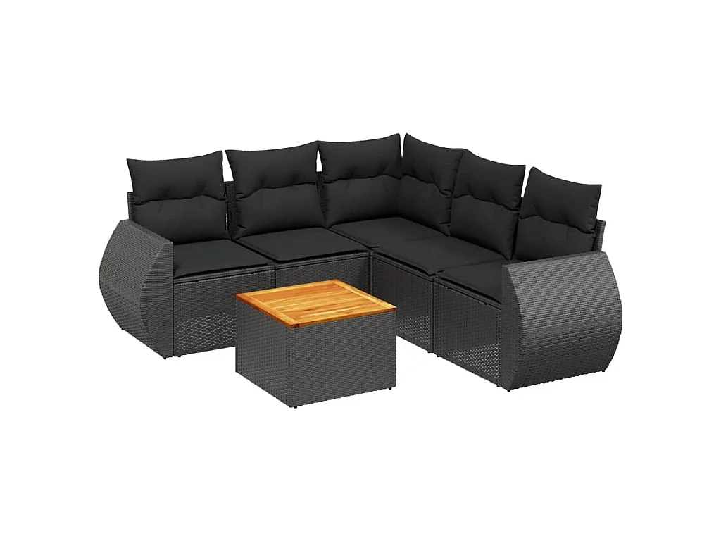6-tlg. Garten-Sofagarnitur mit Kissen Schwarz Poly Rattan