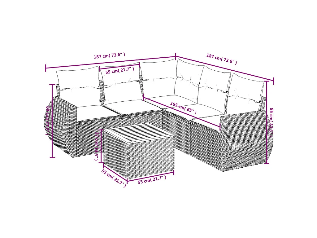 6-tlg. Garten-Sofagarnitur mit Kissen Schwarz Poly Rattan
