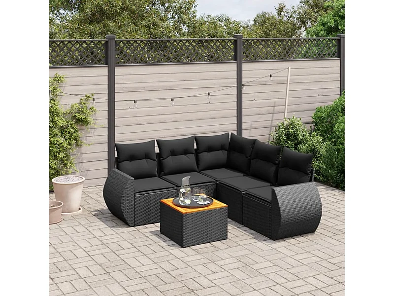 6-tlg. Garten-Sofagarnitur mit Kissen Schwarz Poly Rattan