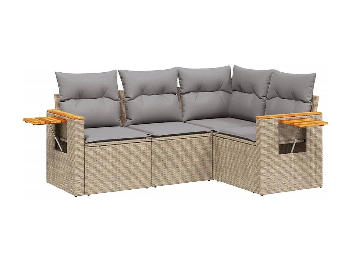 Set Divano da Giardino 4 pz con Cuscini Beige in Polyrattan