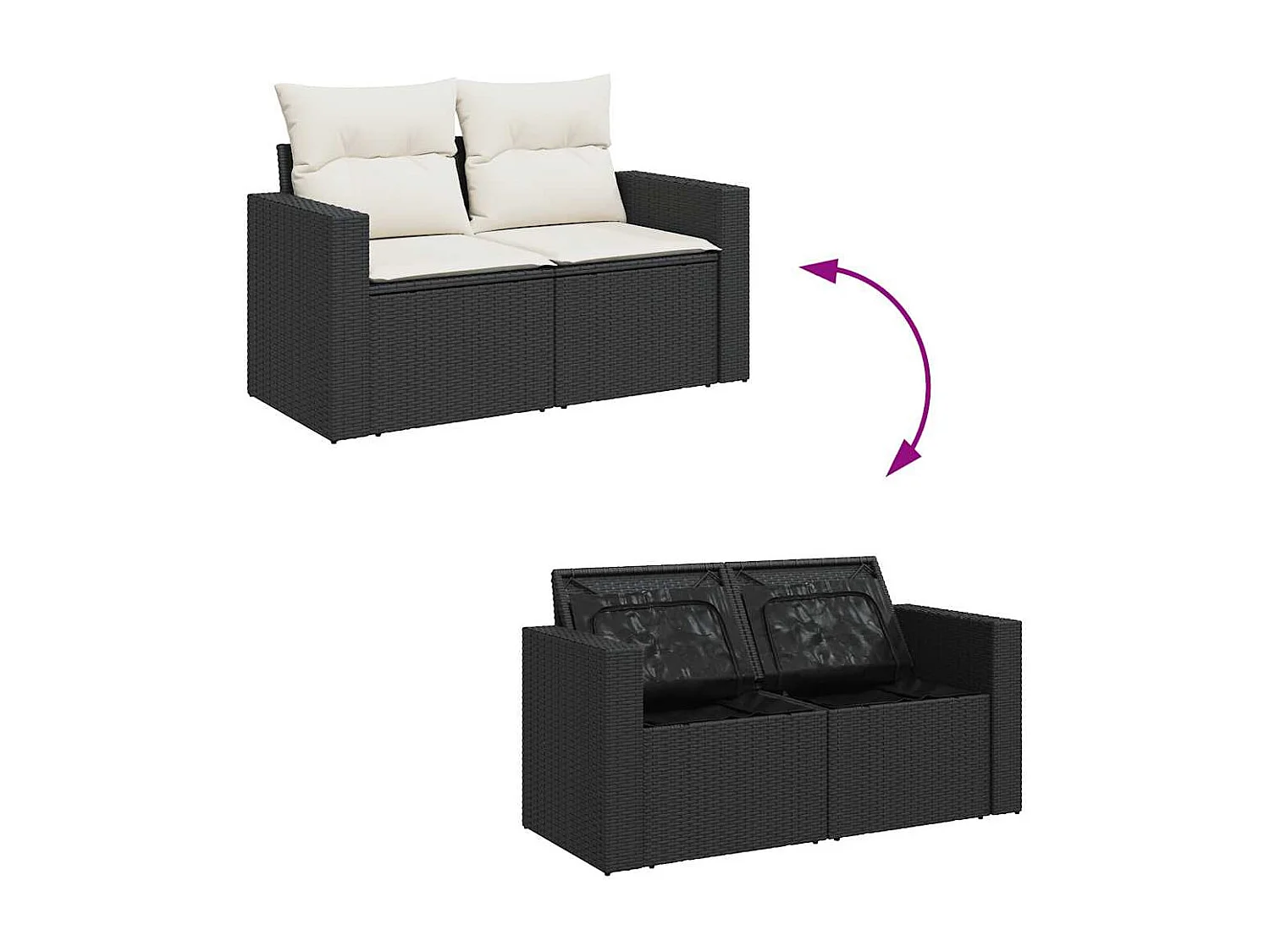 6-tlg. Garten-Sofagarnitur mit Kissen Schwarz Poly Rattan