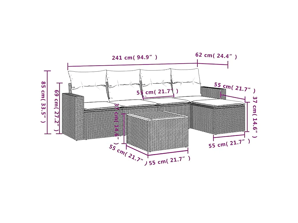 Set Divano da Giardino 6 pz con Cuscini Nero in Polyrattan