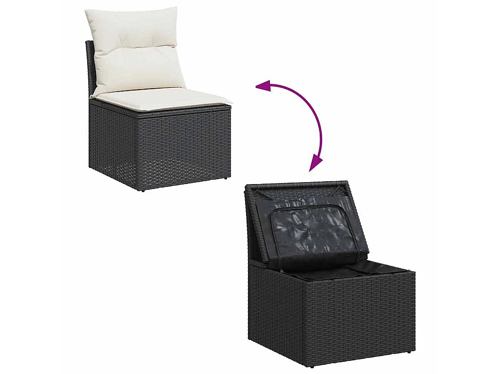 Set Divano da Giardino 6 pz con Cuscini Nero in Polyrattan