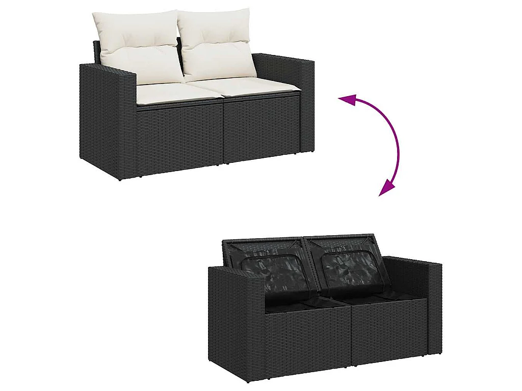 Set Divano da Giardino 6 pz con Cuscini Nero in Polyrattan