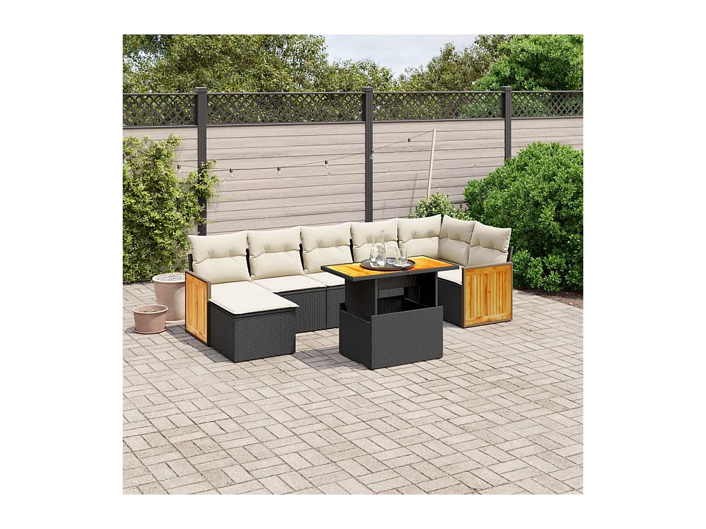 Salon de jardin 8 pcs avec coussins noir résine tressée