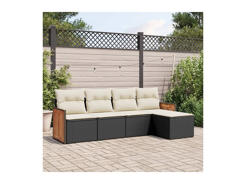Set Divani da Giardino 5 pz con Cuscini in Polyrattan Nero