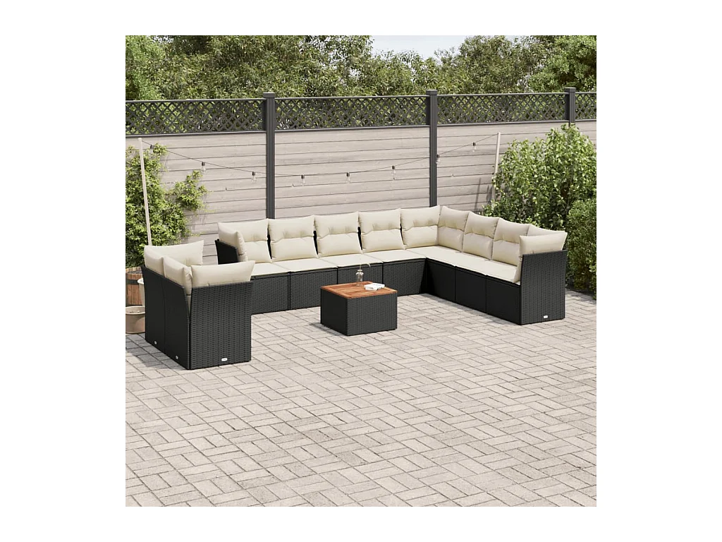 Salon de jardin 11 pcs avec coussins noir résine tressée