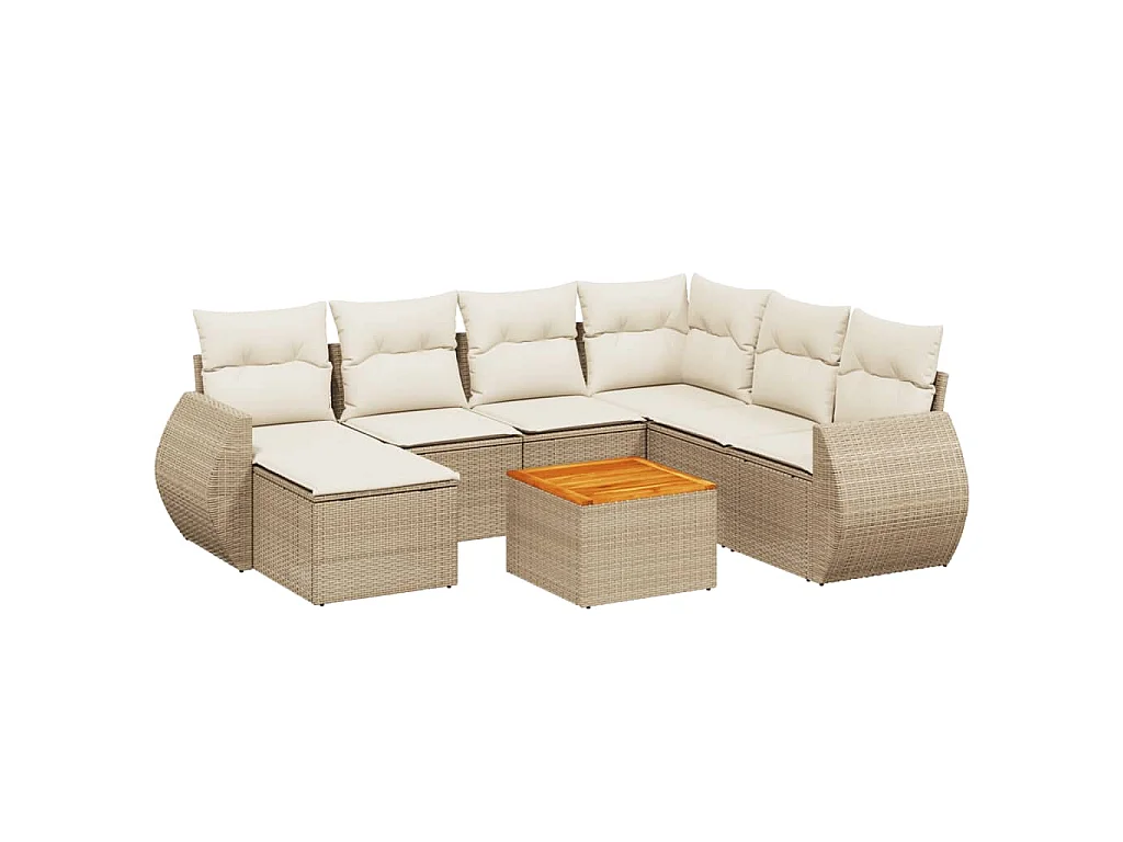 8-delige Loungeset met kussens poly rattan beige