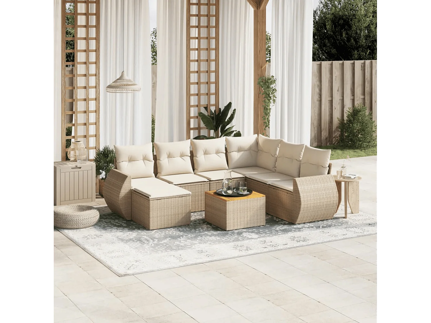 8-delige Loungeset met kussens poly rattan beige
