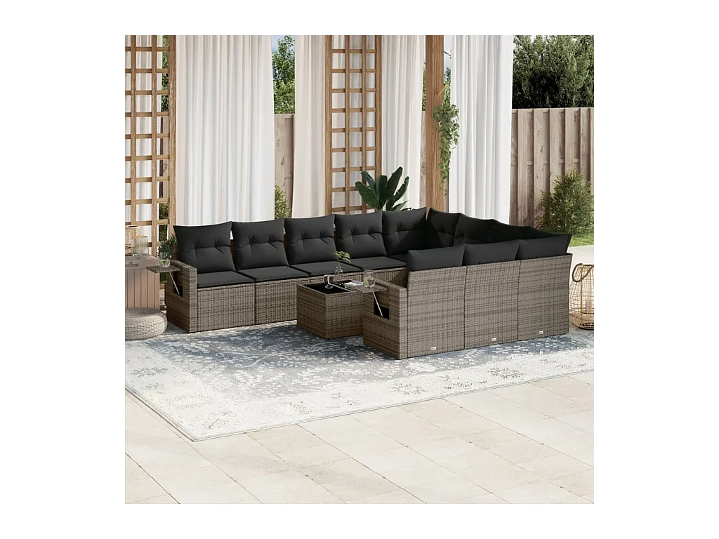 Set Divani da Giardino 11 pz con Cuscini in Polyrattan Grigio