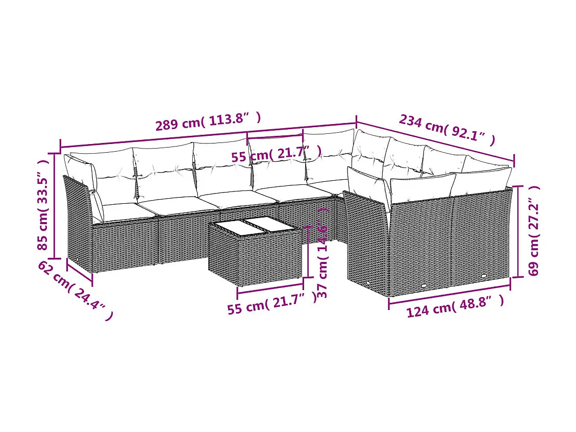 Set Divano da Giardino 10 pz con Cuscini Beige in Polyrattan