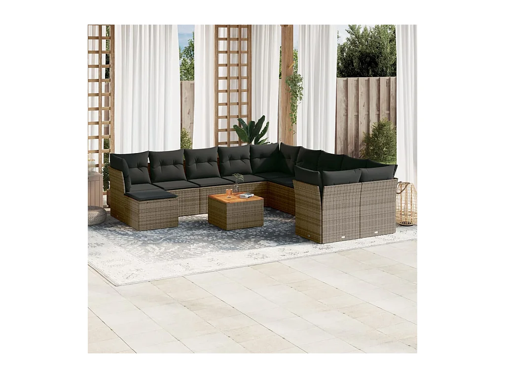 12-delige Loungeset met kussens poly rattan grijs