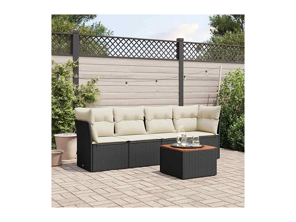 Set Divani da Giardino 5 pz con Cuscini in Polyrattan Nero