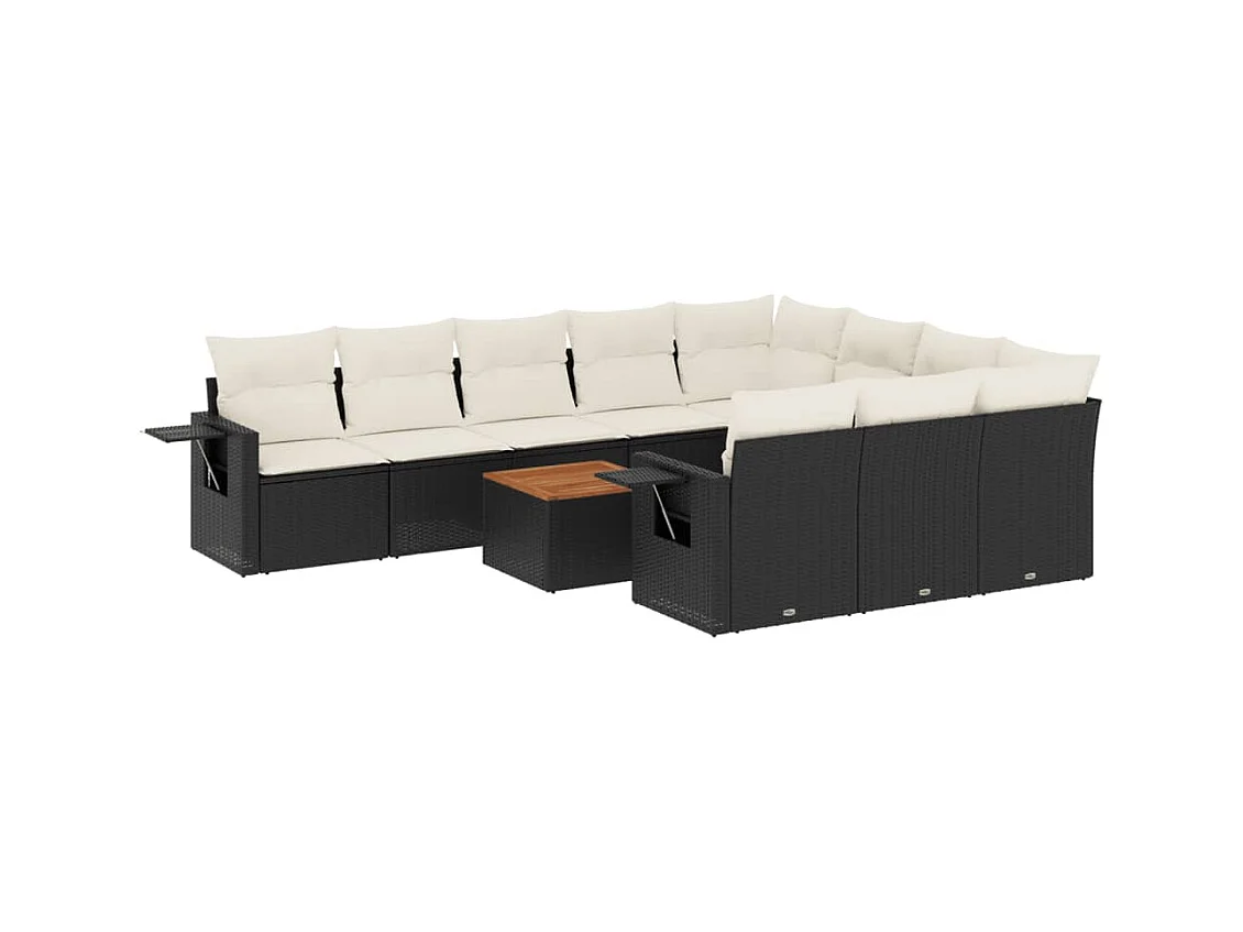 Set Divani da Giardino 11 pz con Cuscini in Polyrattan Nero