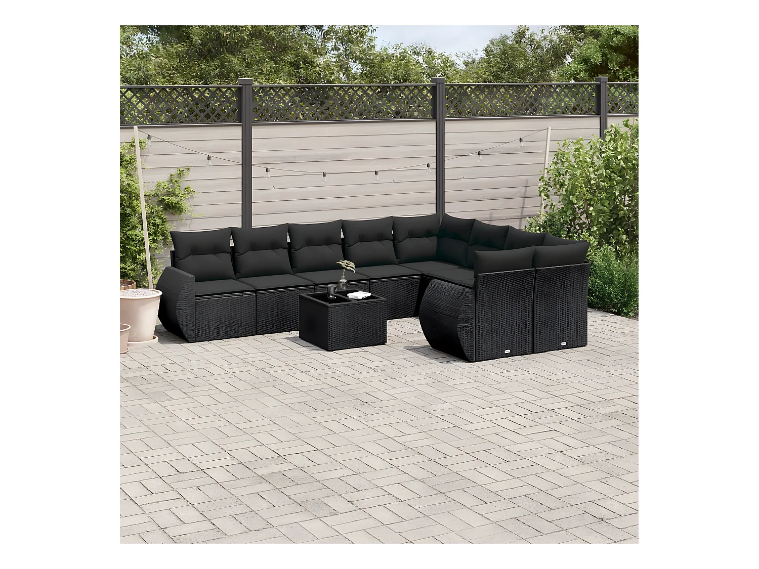 Set de sofás de jardín 10 pzas cojines ratán sintético negro