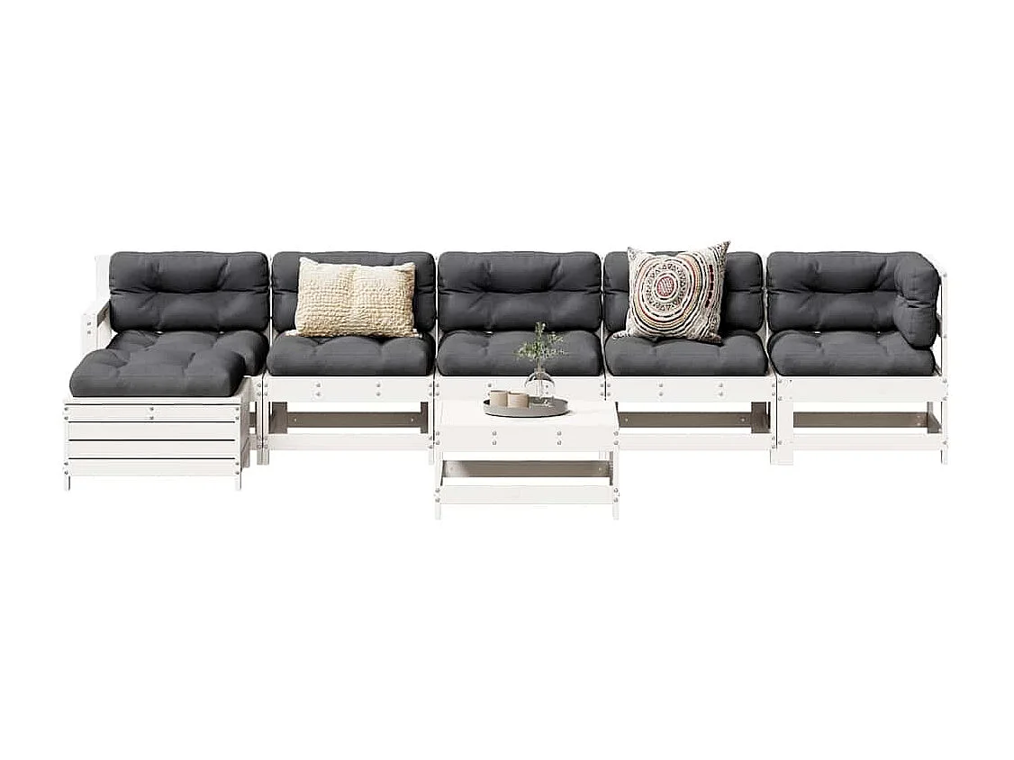 7-tlg. Garten-Lounge-Set Weiß Massivholz Kiefer