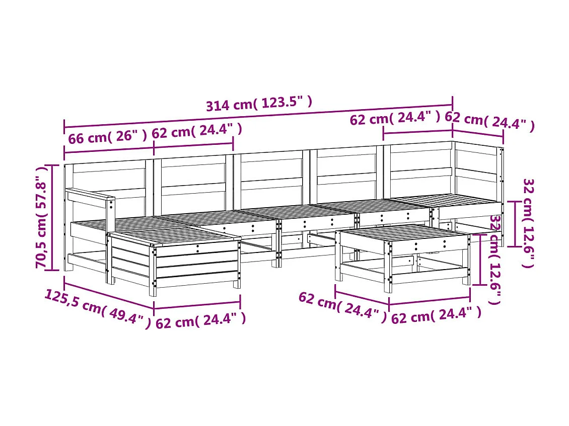 7-tlg. Garten-Lounge-Set Weiß Massivholz Kiefer
