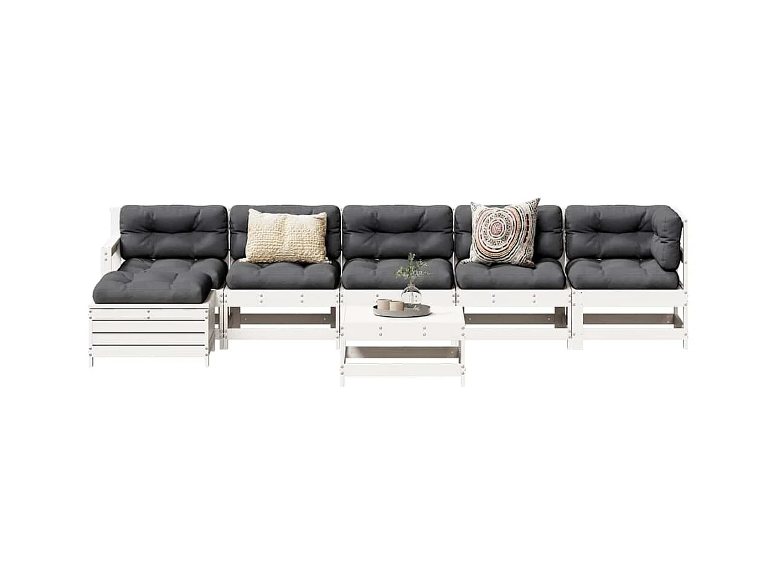 Set Salotto da Giardino 7 pz Bianco in Legno Massello di Pino
