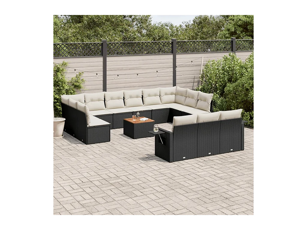 14-delige Loungeset met kussens poly rattan zwart