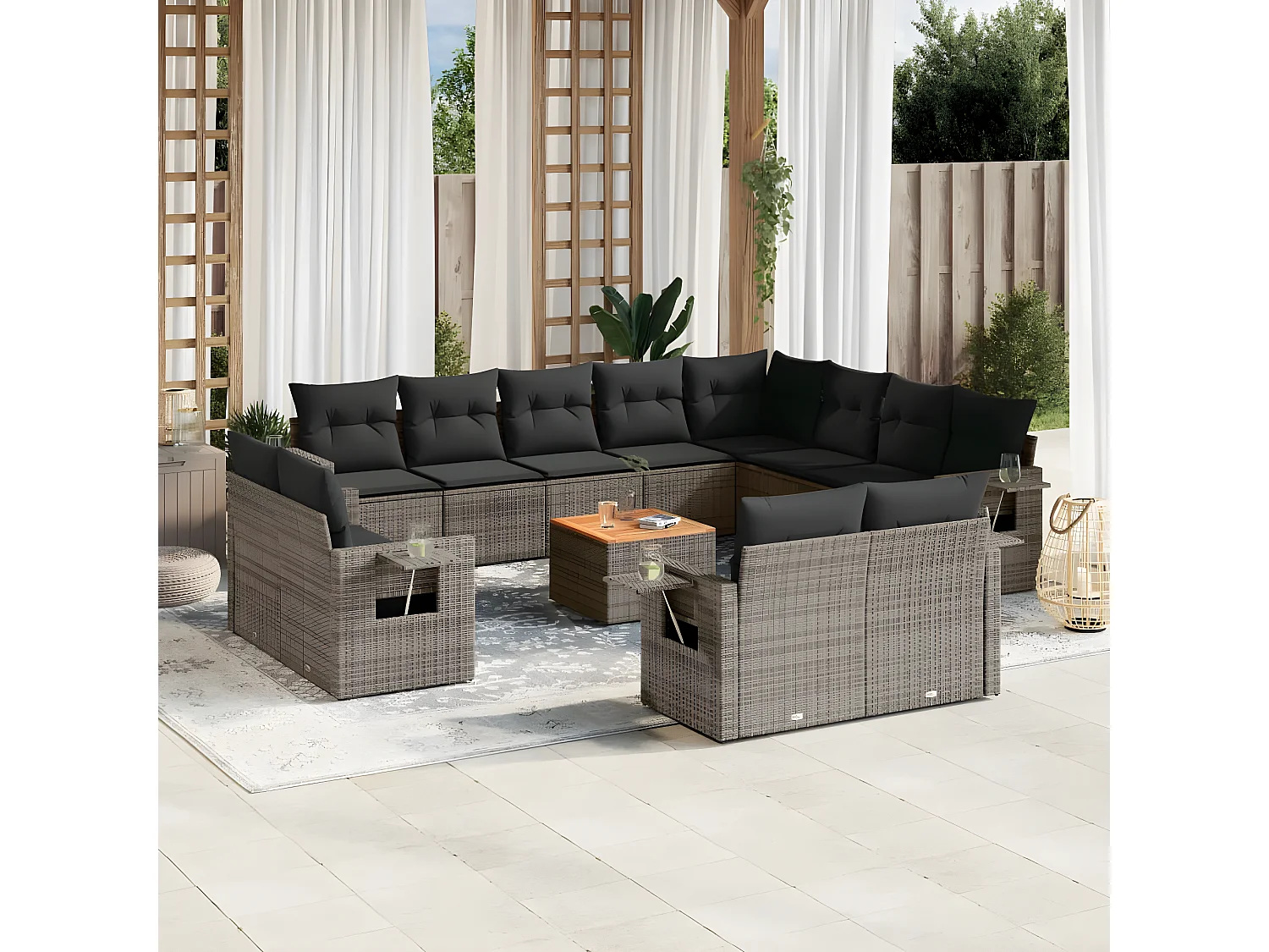 13-delige Loungeset met kussens poly rattan grijs