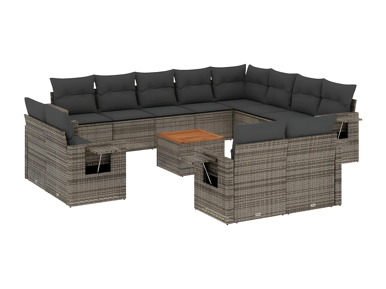 13-delige Loungeset met kussens poly rattan grijs