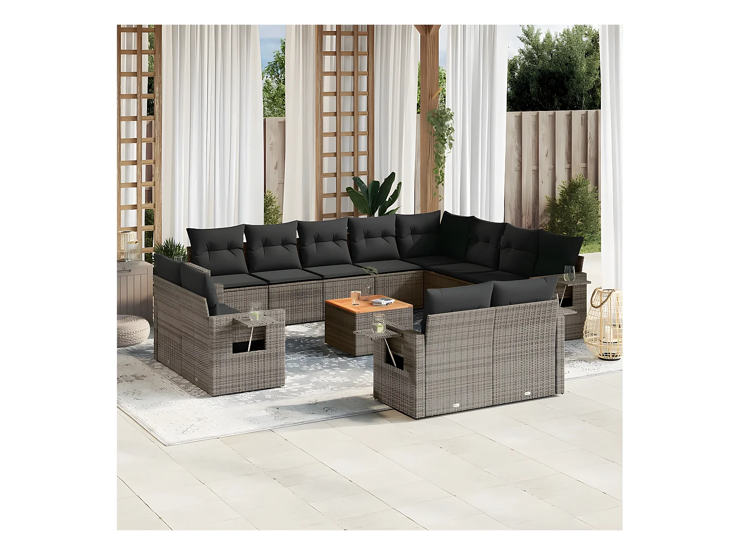 13-delige Loungeset met kussens poly rattan grijs