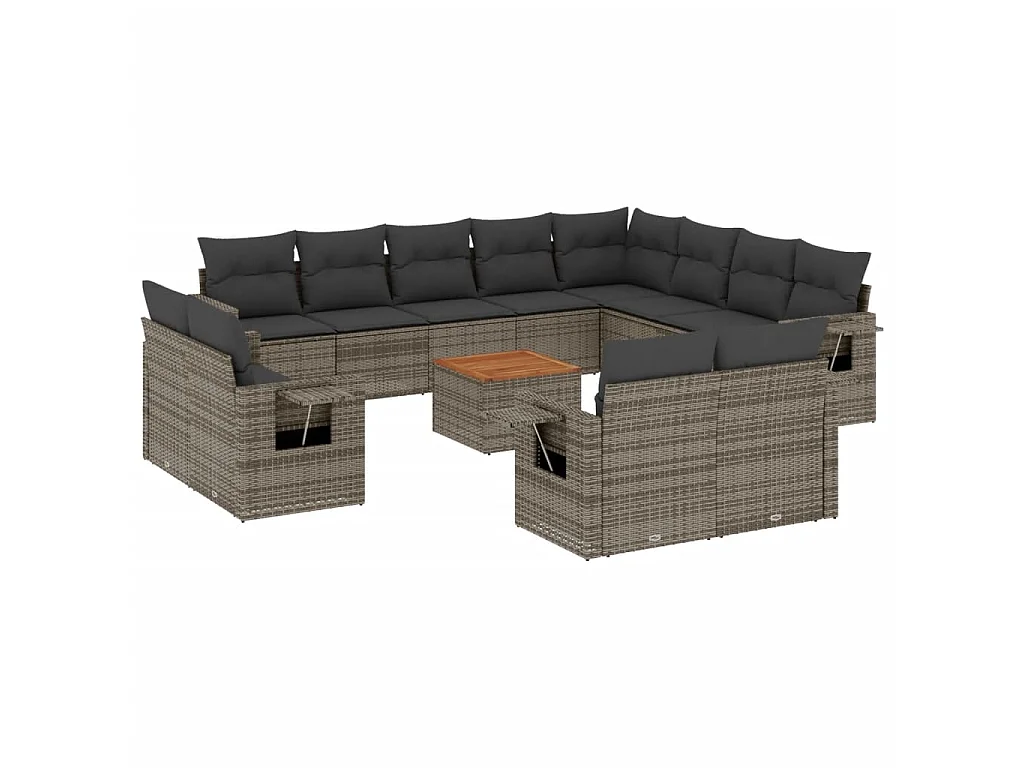 13-tlg. Garten-Sofagarnitur mit Kissen Grau Poly Rattan