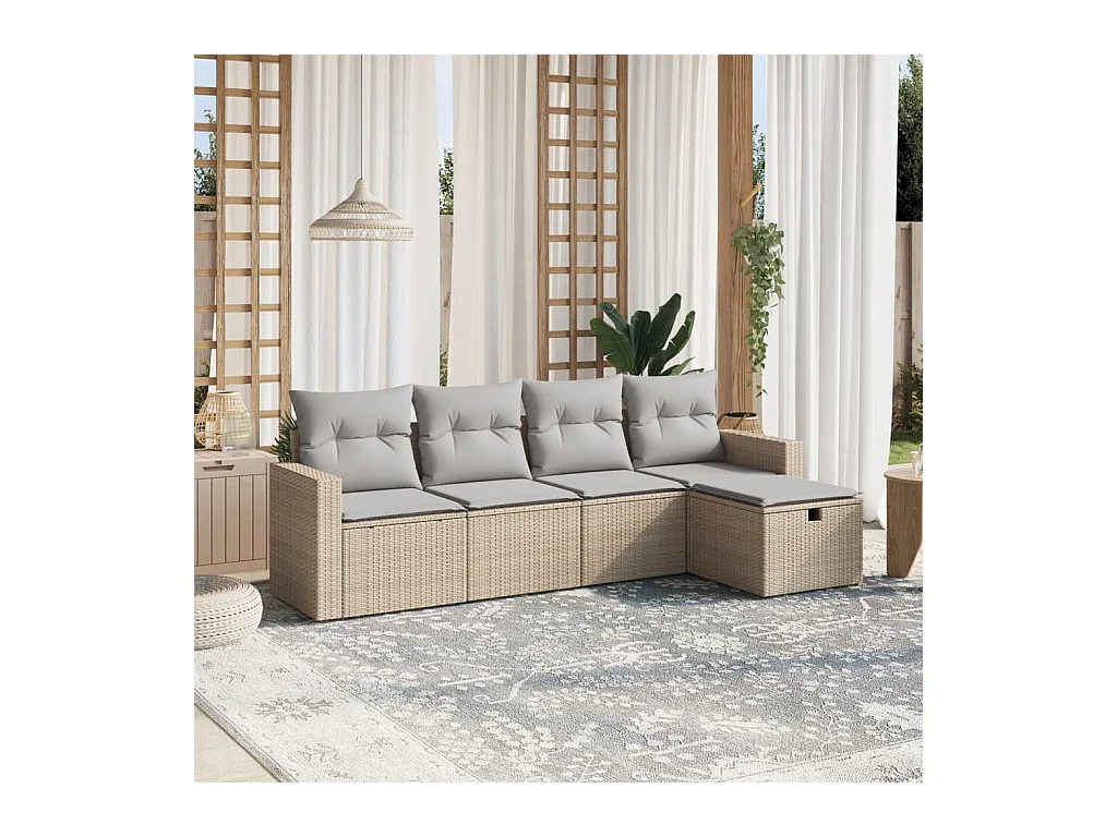 Salon de jardin avec coussins 5pcs mélange beige résine tressée